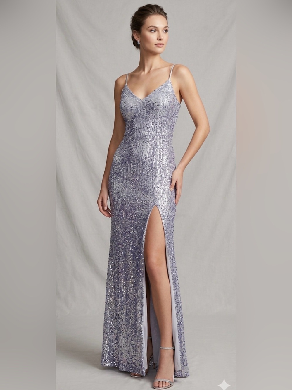 Excape Silver blue Sequin Lace-Up Maxi Dress